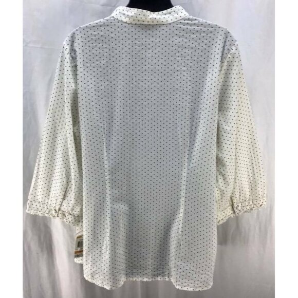 Style & Company Top Plus 16W Ivory Polka Dot V-Neck Button 3/4 Sleeve New 257 - Picture 3 of 5